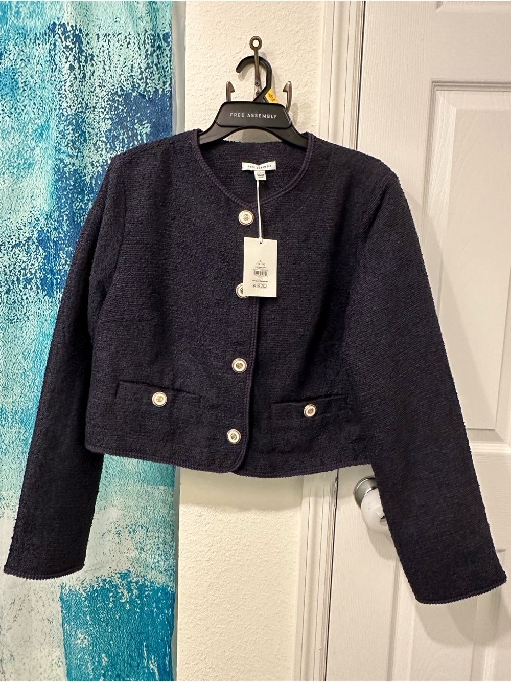 #43 Women's Navy Textured Cropped Jacket
